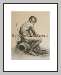 Prudhon Rhine River Allegory Muscular Male Nude Figure Digital Download of Charcoal Drawing Printable Art After Prudhon 1 SEPIA