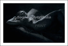 Laden Sie das Bild in den Galerie-Viewer, Hindsight - Nude Woman Lying in Bed Thinking Thinker Night Scene Black and White - Fine Art PRINT
