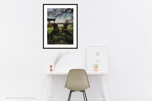 Shown in Room Relaxing Two Chairs Countryside Morning Light at the Vineyard Florence Texas Lake View Backlit Landscape Retirement Gift Fine Art PRINT