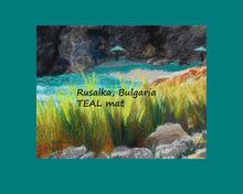 Laden Sie das Bild in den Galerie-Viewer, Teal mat Rusalka Bulgaria Seaside Grasses Landscape Painting of Beach Resort Black Sea Golden Green Grasses Teal waters Digital Download Pastel Art
