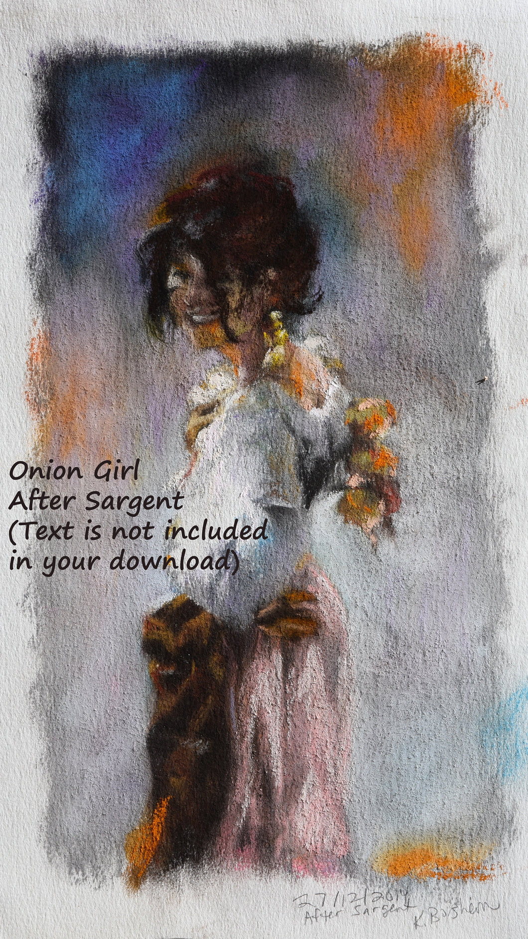 digital download of art Girl with Onions after John Singer Sargent, copy pastel by Kelly Borsheim