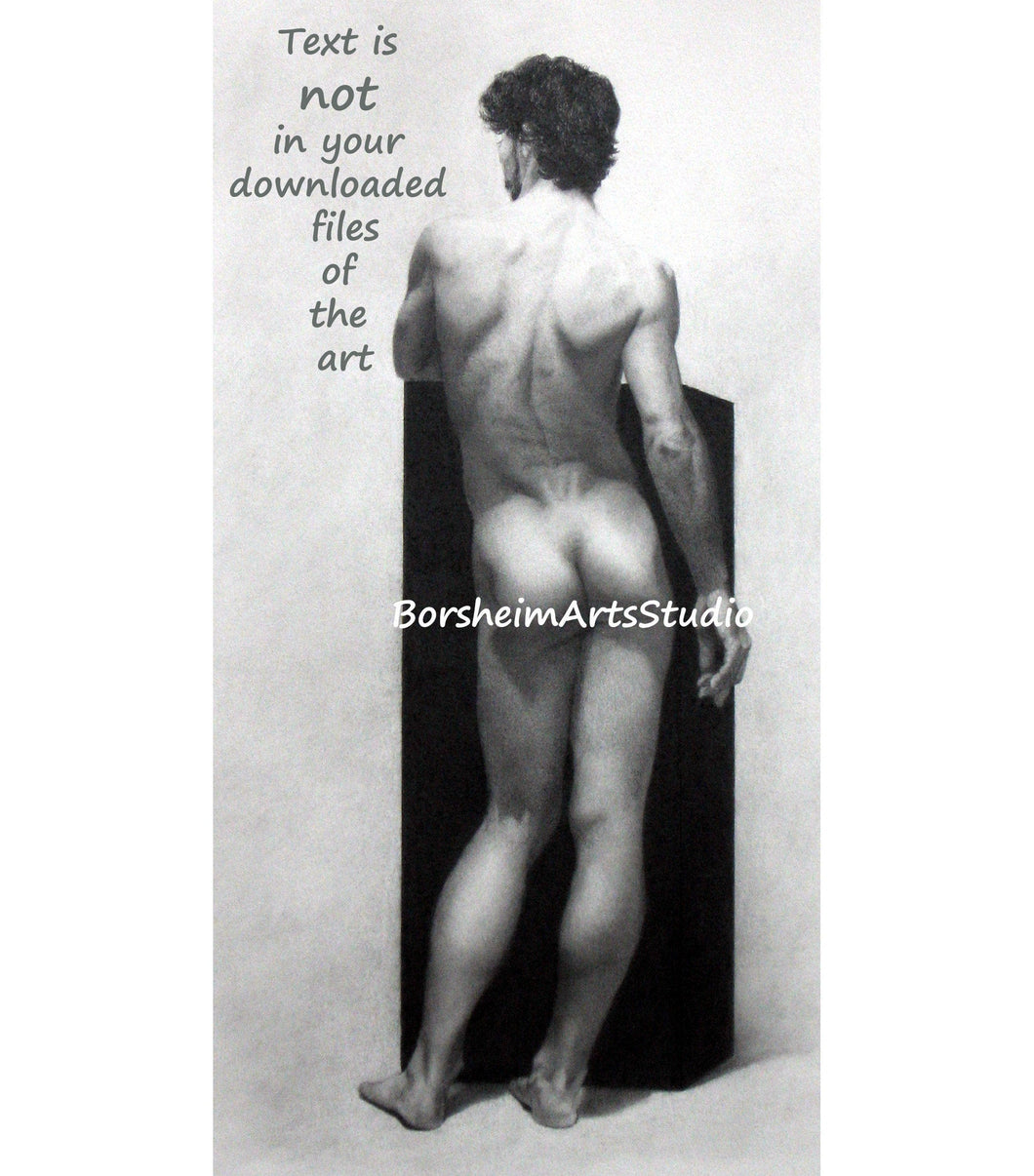 Standing male nude with podium Classical art drawing digital download