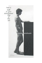 Cargar imagen en el visor de la galería, Standing Male Nude Classical Drawing Digital Download of Original Pencil Drawing of Profile Male Naked Figure Wall Art Printable Mauro I

