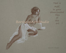 將圖片載入圖庫檢視器 Alexis Woman Figure Drawing Topless Nude Woman White Gloves Transparent Sarong Digital Download Classical Style Drawing Wall Art Printable Art 8x12
