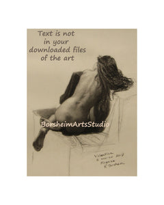 Nude Woman's Back Realism Charcoal Figure Drawing Printable Human Anatomy Digital Downloadable Print Valentina with border