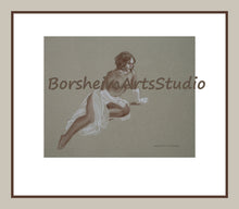 Laden Sie das Bild in den Galerie-Viewer, Woman Figure Drawing Topless Nude Woman White Gloves Transparent Sarong Digital Download Classical Style Drawing Wall Art Printable Art 8x12
