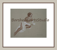 Woman Figure Drawing Topless Nude Woman White Gloves Transparent Sarong Digital Download Classical Style Drawing Wall Art Printable Art 8x12