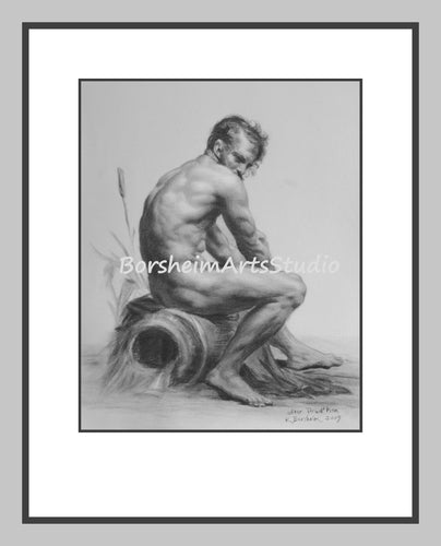 Muscular Nude Man Classical Gay Digital Download of Charcoal Drawing Black and White Printable Art Coy man Digital Download
