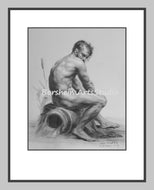 Muscular Nude Man Classical Gay Digital Download of Charcoal Drawing Black and White Printable Art Coy man Digital Download