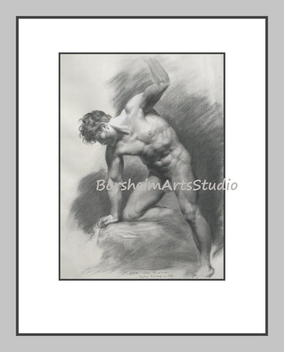 Digital Download Nude Man Drawing After Prudhon 2 Muscular Athletic Male Nude Digital Download of Charcoal Drawing Black and White Printable Art