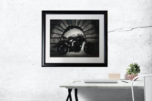Framed Sample in Room Hellcat at the Pitti Nude Man on Confederate Motorcycle Florence Italy Fine Art Print
