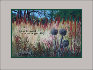 Landscape Trees Fall Grasses 2 Pom Poms Forest in Autumn Santa Margherita Liguria Pastel Art Digital Download Woods Prints con faux mat color