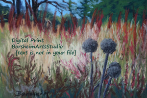 Landscape Trees Fall Grasses 2 Pom Poms Forest in Autumn Santa Margherita Liguria Pastel Art Digital Download Woods Prints