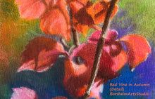 Load image into Gallery viewer, Detail Red Vine in Autumn Fine Art Print Colorful Pastel Art Rainbow Colors Fall Leaves
