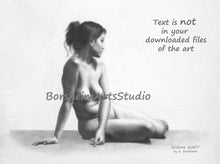 Laden Sie das Bild in den Galerie-Viewer, Isidora digital download of original drawing of nude woman seated and looking away from viewer
