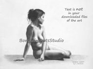 Isidora digital download of original drawing of nude woman seated and looking away from viewer