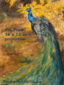 Digital Download Peacock Painting Fine Art YOU PRINT
