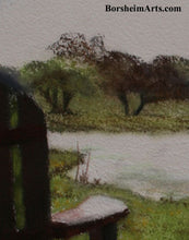 Laden Sie das Bild in den Galerie-Viewer, Detail of Pastel texture Morning Light at the Vineyard - Florence, Texas Sun Chairs Relax Lake View - ORIGINAL Pastel Painting
