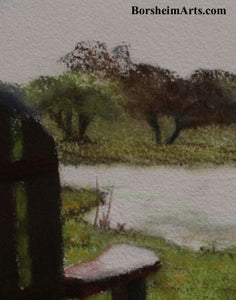 Detail of Pastel texture Morning Light at the Vineyard - Florence, Texas Sun Chairs Relax Lake View - ORIGINAL Pastel Painting