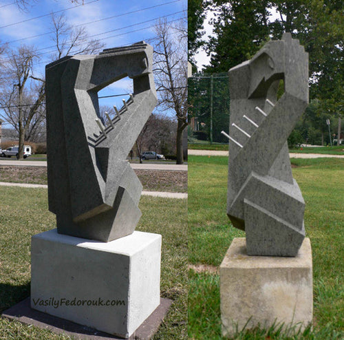 Two Views of Sappho Vasily Fedorouk Granite Abstract Sculpture Sappho Poet Musician Art