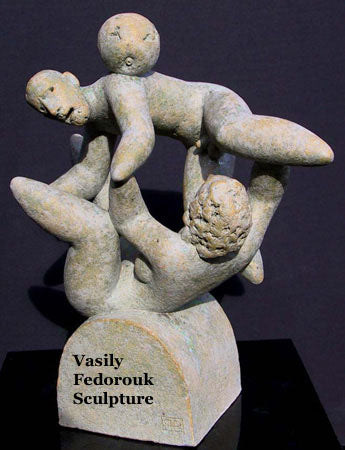 Unison Ceramic Figure Sculpture Adam and Eve with Apple Tumbling and turning figures by Vasily Fedorouk