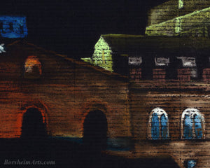 Detail of Italian architecture Palazzo Vecchio Florence Italy Pastel Art on black Italian paper