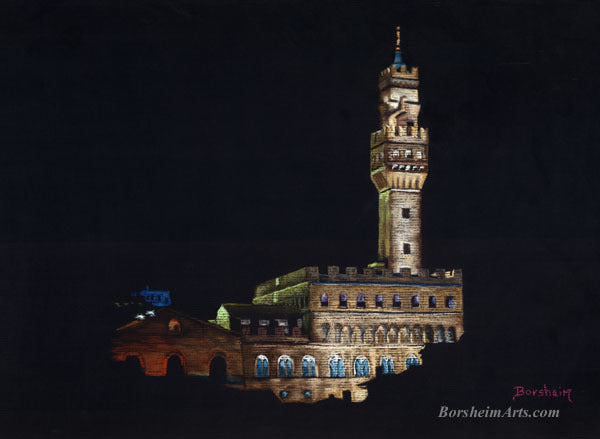 Palazzo Vecchio Florence Italy Pastel Art on black Italian paper