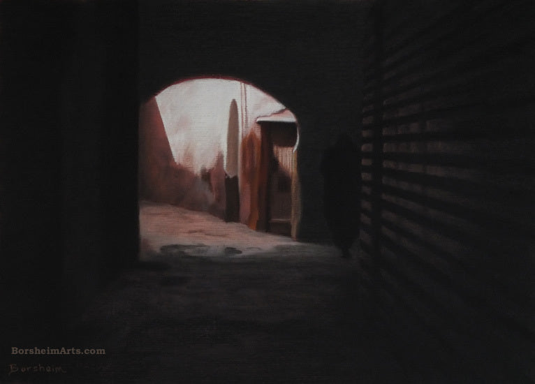 See the figure in the dark?  Phantom Path Marrakesh Morocco Exhibition Pastel Art Architecture