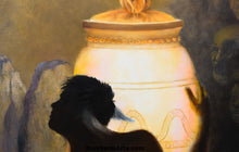 Cargar imagen en el visor de la galería, Detail of God Hermes and the famous Jar or Pandora&#39;s Box Curiosity of Pandora - Painting of God Hermes and the Box Greek Mythology
