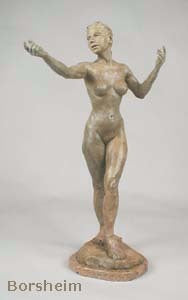Tan Patina - Little Mermaid Bronze Statue of Nude Woman Standing Dancing Arm Outstretched
