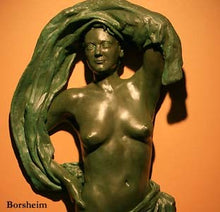 Load image into Gallery viewer, DETAIL of Lookout Bronze Woman with Fabric Wall hanging Art Relief Sculpture

