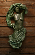 Lookout Bronze Woman with Fabric Wall hanging Art Relief Sculpture