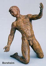Charger l&#39;image dans la galerie, Torsione Nude Male Dancer Twists Torso On His Knees Movement Bronze Statue
