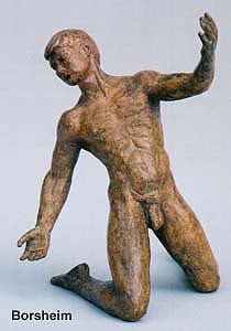 Torsione Nude Male Dancer Twists Torso On His Knees Movement Bronze Statue