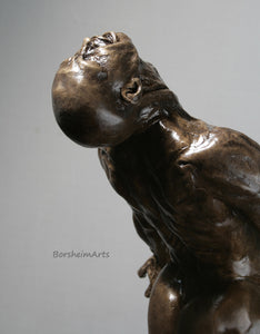 Against the Dying of the Light - Rage Rage bronze sculpture detail of black man's head as he leans back fighting something large of himself.