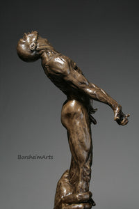 profile of nude man sculpture Against the Dying of the Light - Rage Rage bronze sculpture