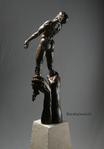 Back view of Against the Dying of the Light - Rage Rage bronze sculpture, black man art