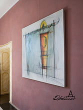 Load image into Gallery viewer, Aphrodite, a large square painting by Dragana Adamov, hung here on a rose-colored wall... lovely!
