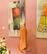 將圖片載入圖庫檢視器 Athena painting shown with Demeter painting and a clothing design on a mannequin.  Art and design and sewing by Serbian artist Dragana Adamov
