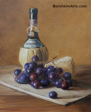 Charger l&#39;image dans la galerie, Chianti Wine, Cheese, and Grapes Still Life Oil Painting
