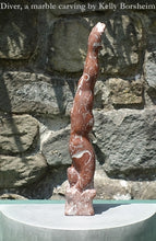 Carica l&#39;immagine nel visualizzatore di Gallery, Diver Stone Carving Sports Art Marble Verticle Male Figure Sculpture Temporary Grey Stone Base Rojo Balboa Spanish Marble
