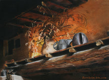 Laden Sie das Bild in den Galerie-Viewer, Fiesole Still Life Painting Tuscan Hearth Art Wooden Ceiling Wood Beam
