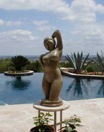 Fantastic pool decor is this Gemini Bronze Garden Sculpture Voluptuous Abstract Figure Statue with Two Faces, Lakeway, Texas