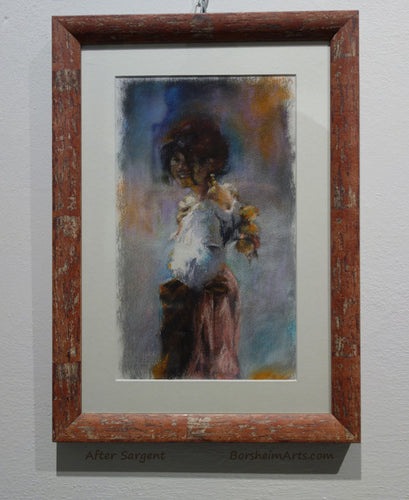 Framed art Girl with Onions after John Singer Sargent, copy pastel on paper by Kelly Borsheim