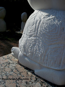 Detail of one Sea Tutle Head Garden Statue Gymnast Pike Position on Four Headed Turtle Fantasy Figure Statue Marble