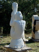 Cargar imagen en el visor de la galería, Full back view of Garden Statue Gymnast Pike Position on Four Headed Turtle Fantasy Figure Statue Marble
