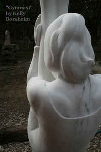 Back View of Garden Statue Gymnast Pike Position on Four Headed Turtle Fantasy Figure Statue Marble