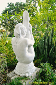 Garden Sculpture Gymnast Statue Pike Position on Four Headed Turtle Fantasy Figure Statue Marble