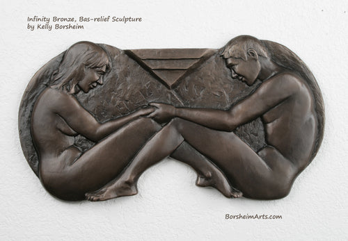 Infinity bronze bas-relief sculpture made for 8th wedding anniversary gift Bronze tradition