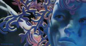 Detail Woman s Portrait Winter Blue Woman Wing Pastel Painting on paper